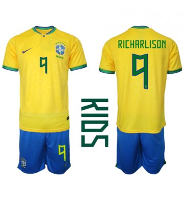 Brasilien Richarlison #9 Hemmaställ Barn VM 2022 Kortärmad (+ Korta byxor)